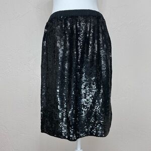 Vintage 1980s Jean for Joseph Le Bon Black Silk Fully Embellished Sequin Skirt M